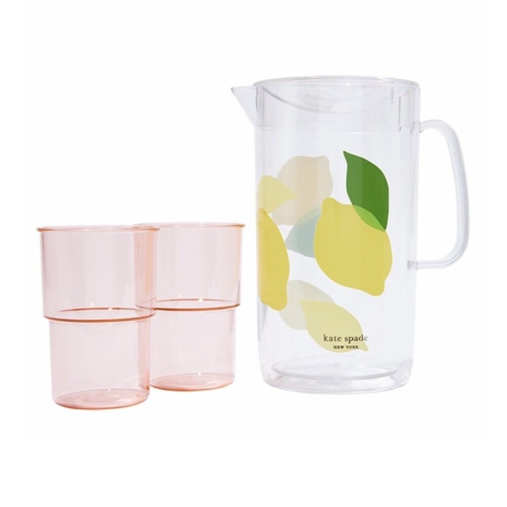 Kate Spade Set Pitcher & pink cups lemons acrylic fabfitfun New